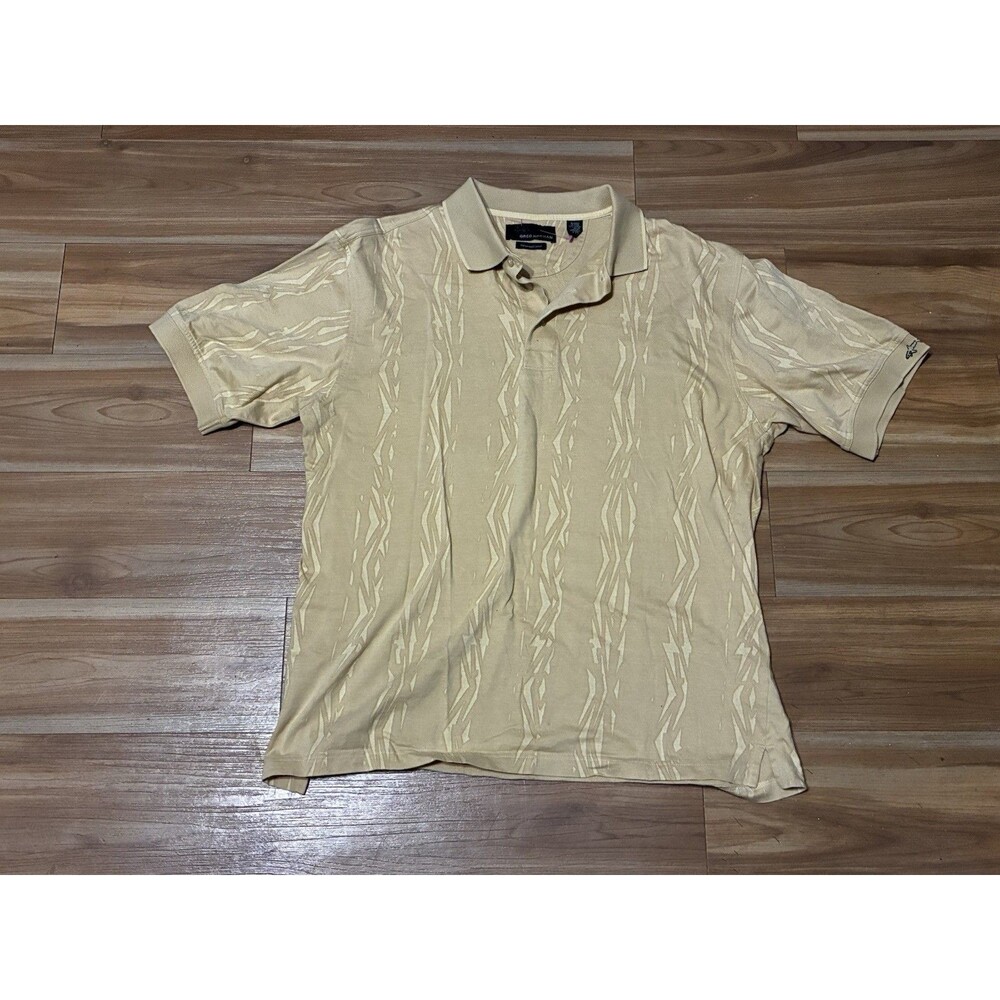 Greg Norman Polo Shirt Men’s Large Beige Mercerized Cotton Golf Short Sleeve